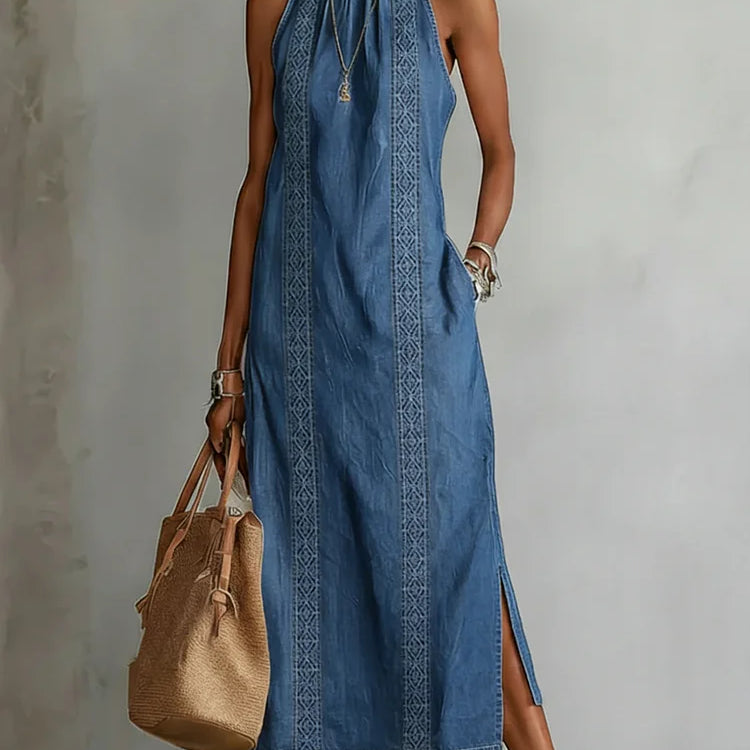 Júlia - Jeanskleid mit Retro-Spitze
