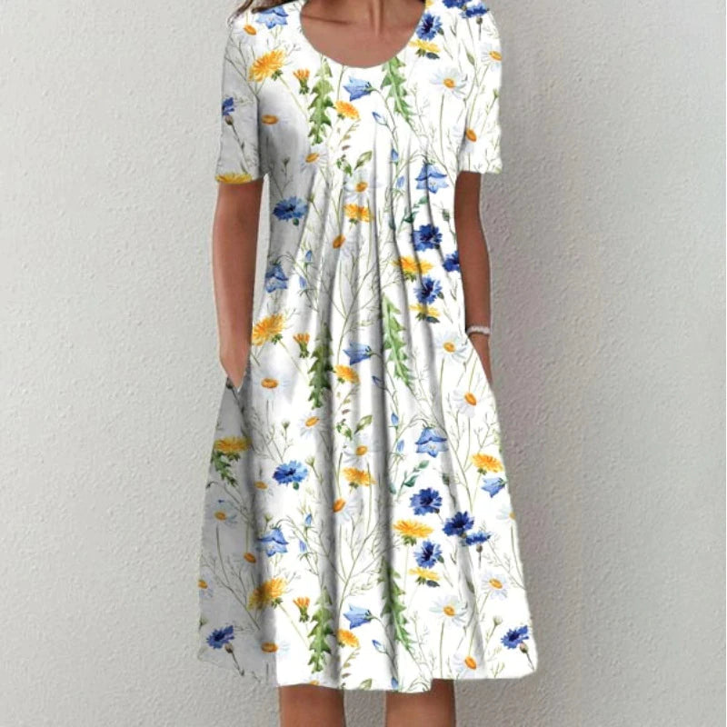 Catriona | Elegantes lässiges Blumenkleid mit Taschen
