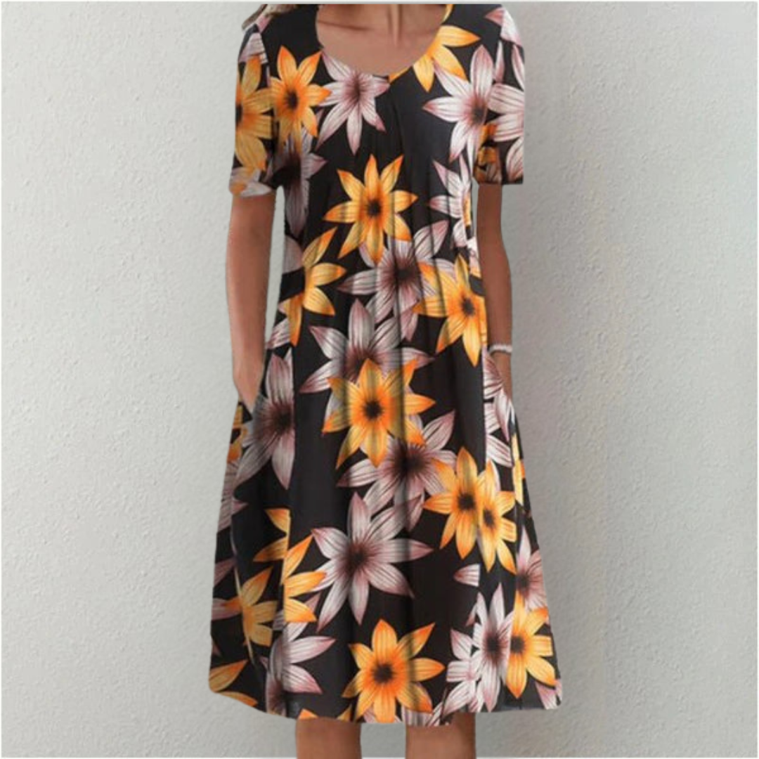Catriona | Elegantes lässiges Blumenkleid mit Taschen
