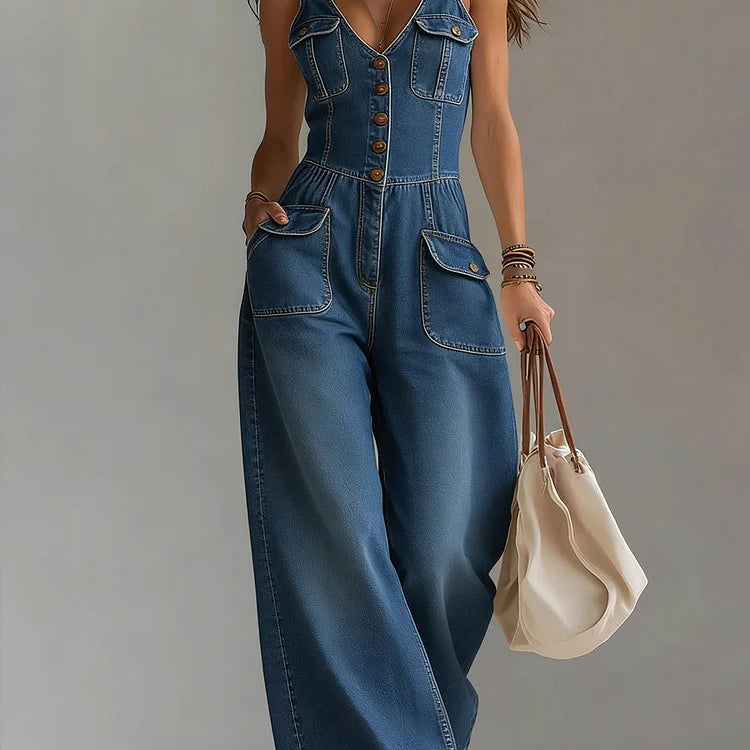 Sofia - Weitgeschnittene Denim-Jumpsuit