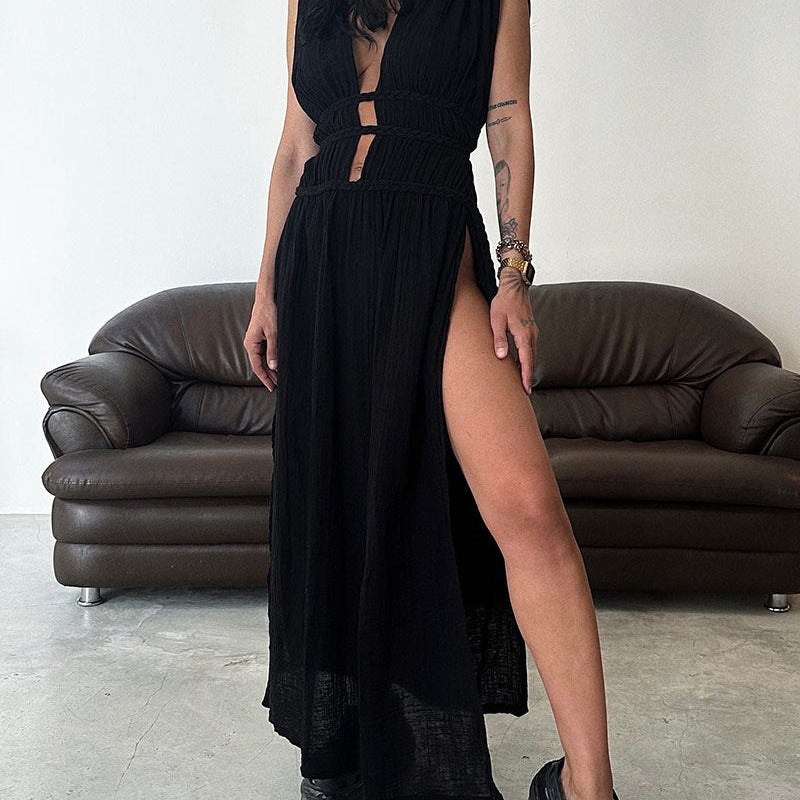 Peig | Texturiertes Schlitzkleid