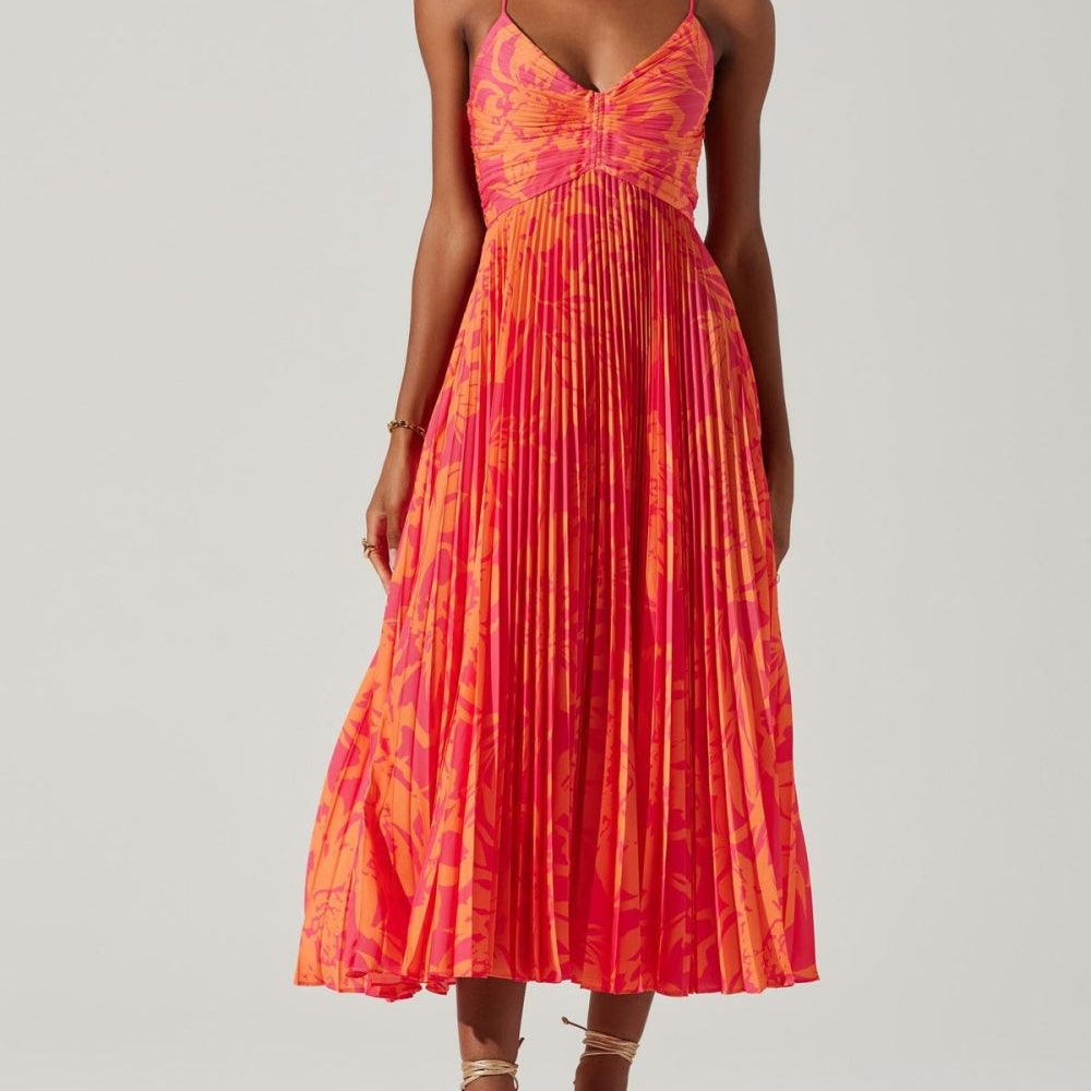 Sabine | Midikleid plissiert elegant Blumenprint chic Küsten
