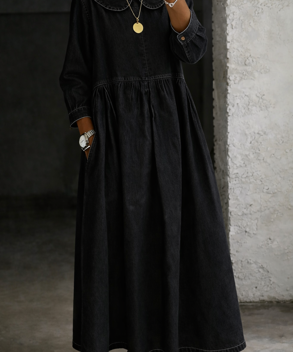 Leonor - Denim-Kleid mit Peter-Pan-Kragen