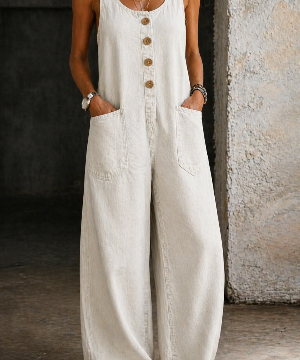Vânia - Vintage Gewaschenes Denim Baumwoll-Overall