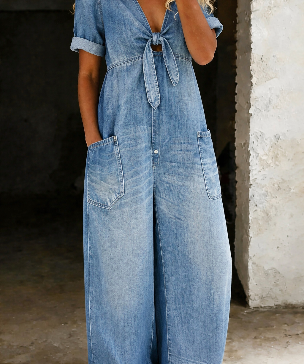 Olga - Kurzärmeliges Jumpsuit mit V-Ausschnitt