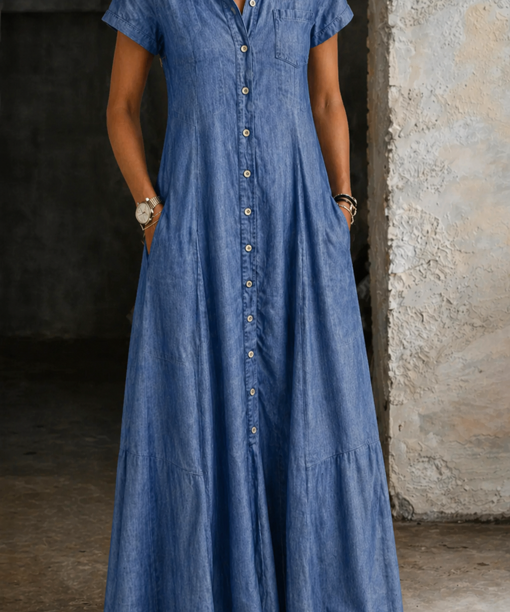 Eliza - Langes Denim-Kleid