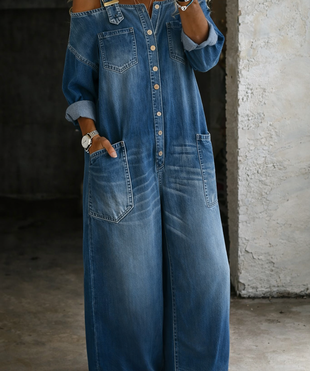 Florença - Denim Overall mit Freiliegenden Schultern