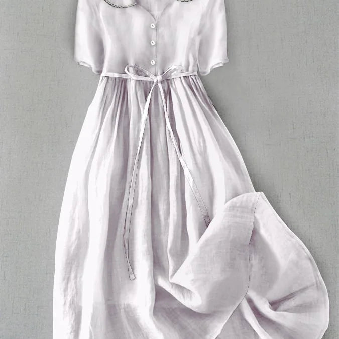 Frieda | Elegantes Baumwoll-Leinen-Kleid mit Halbarm
