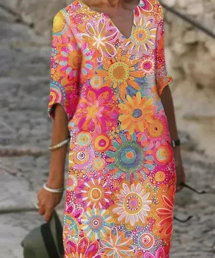 Nira | Lebhaftes Floral-Midi-Kleid