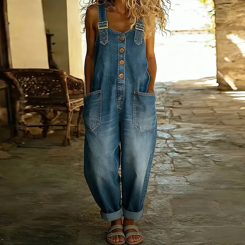 Ana - Vintage-Jumpsuit aus weicher Baumwolle mit Denim-Optik