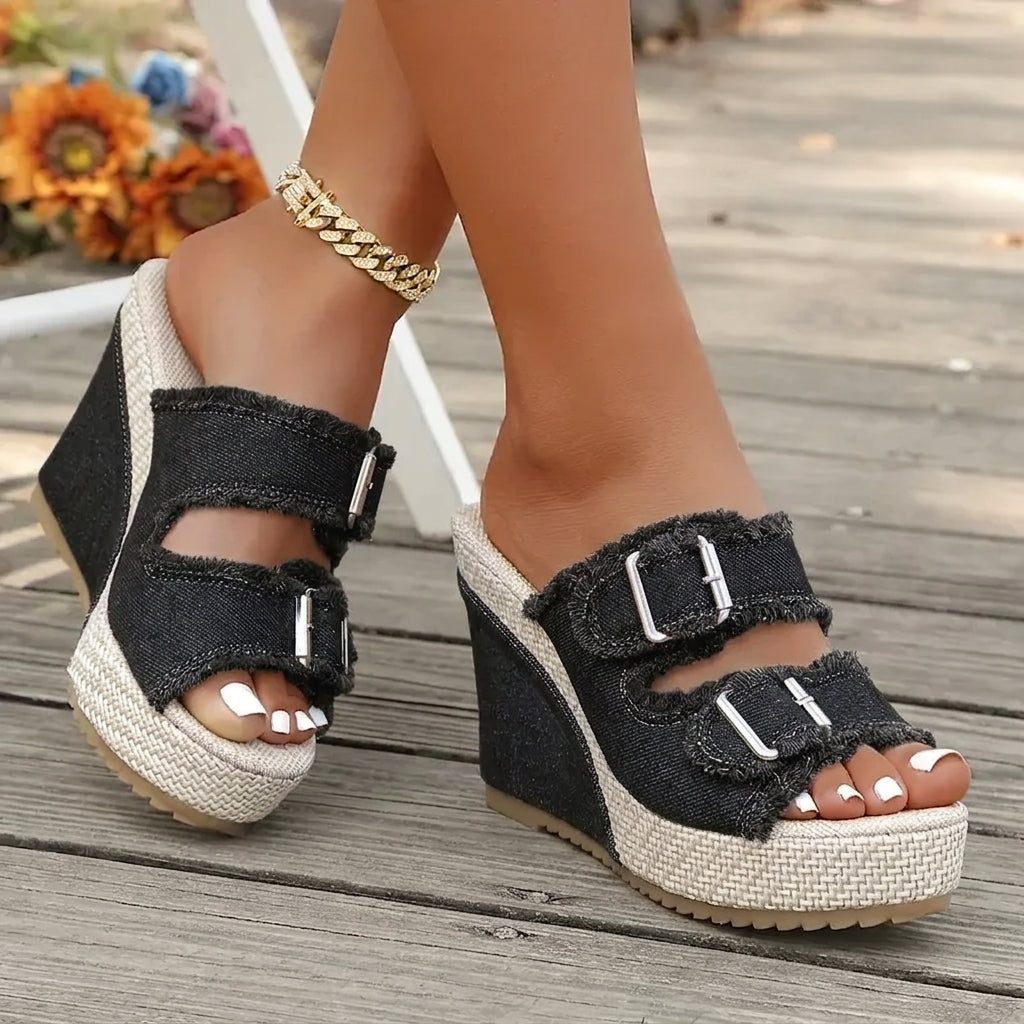 Treasa | Fray Edge Wedge Sandalen