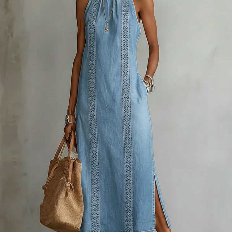Júlia - Jeanskleid mit Retro-Spitze