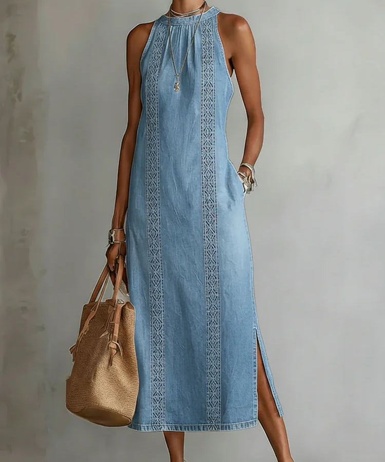 Júlia - Jeanskleid mit Retro-Spitze