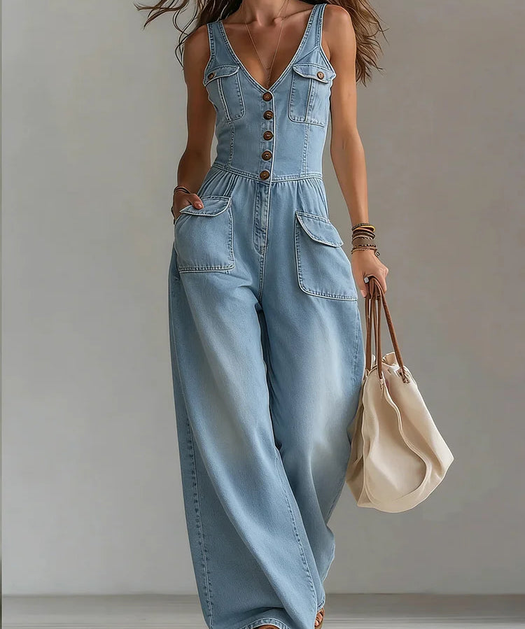 Sofia - Weitgeschnittene Denim-Jumpsuit