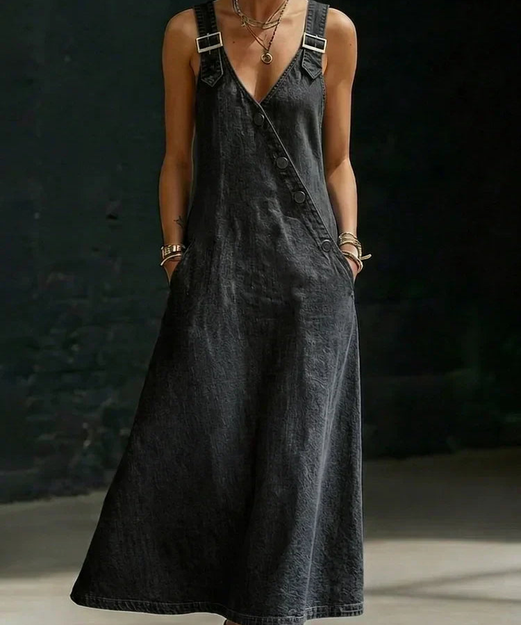 Vera - Langes Denimkleid mit Knöpfen