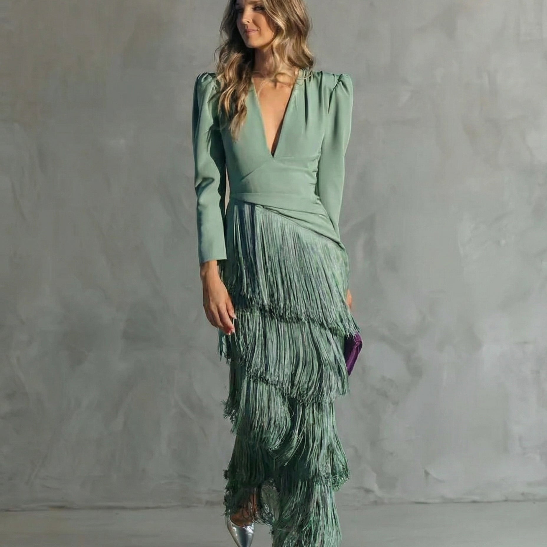 Chiara | Elegantes Kleid mit Fransenärmel