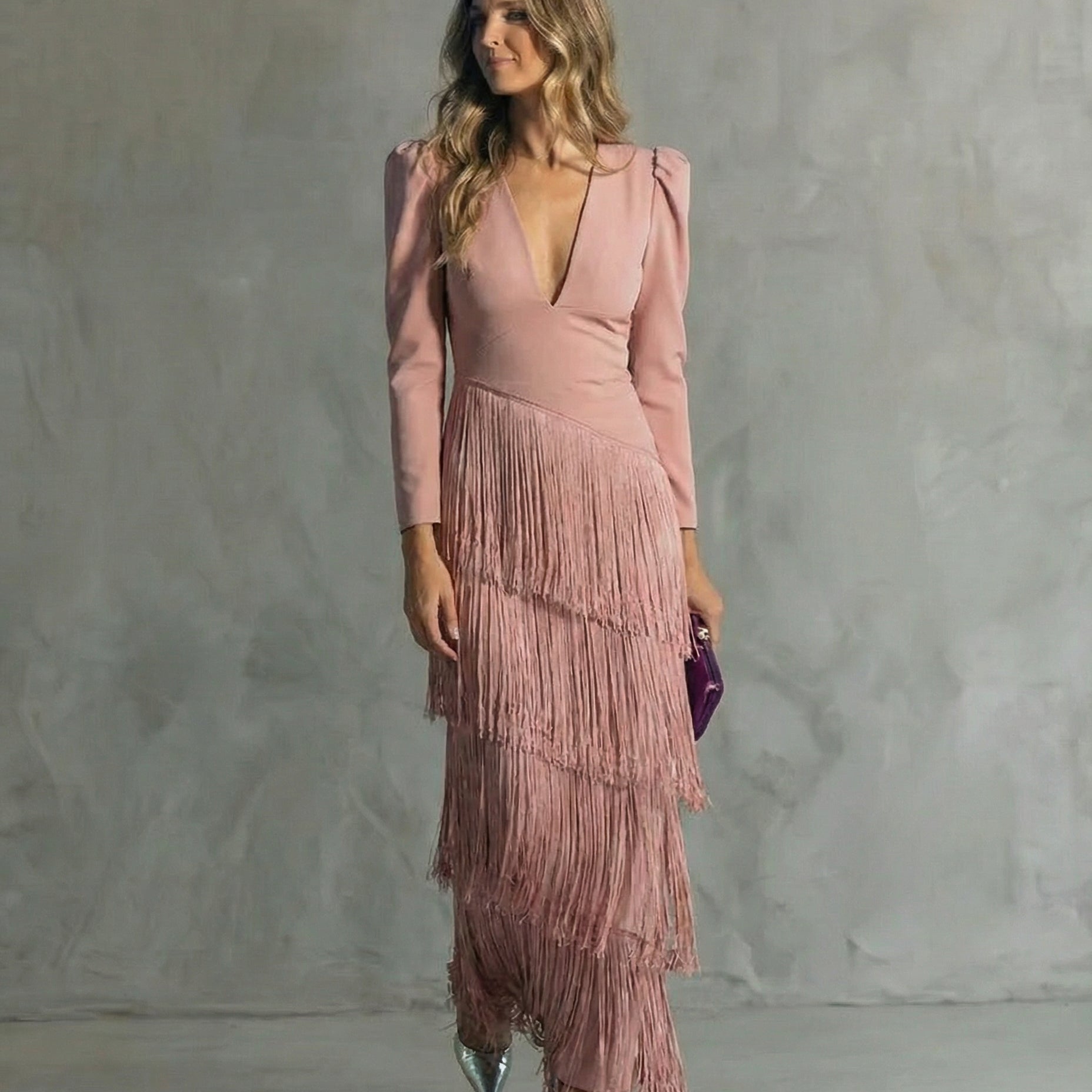 Chiara | Elegantes Kleid mit Fransenärmel