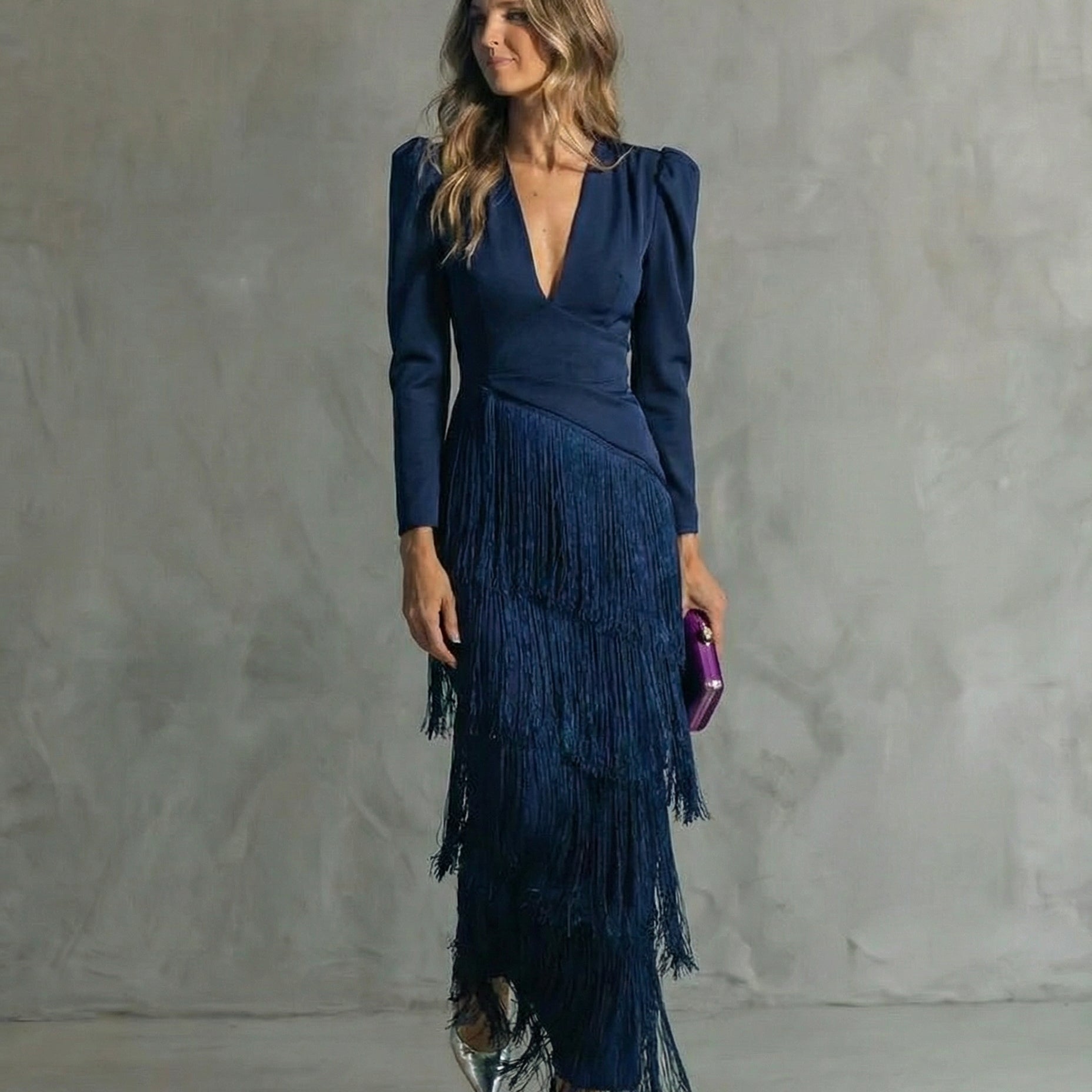 Chiara | Elegantes Kleid mit Fransenärmel
