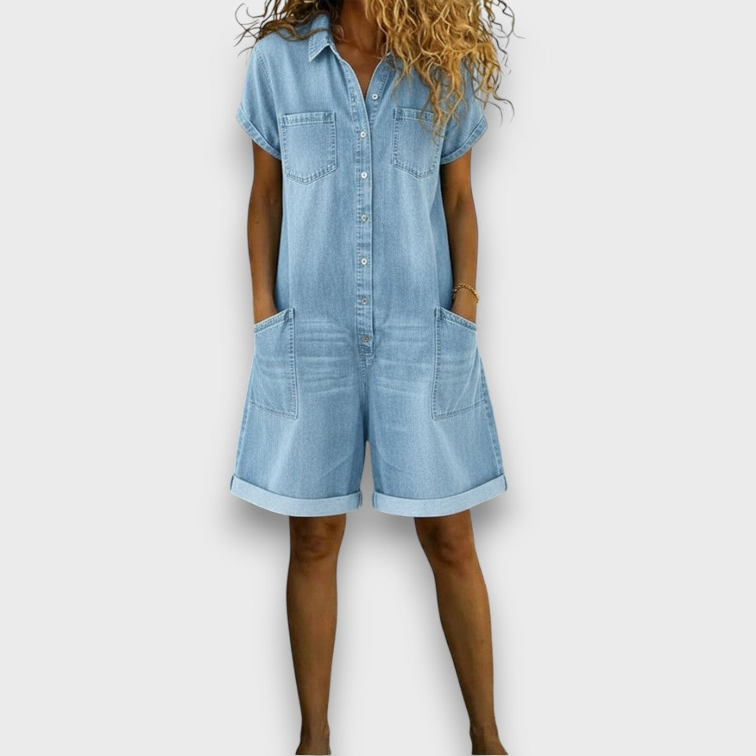 Cátia - Vintage Kurzoverall aus Baumwolle mit Denim-Optik