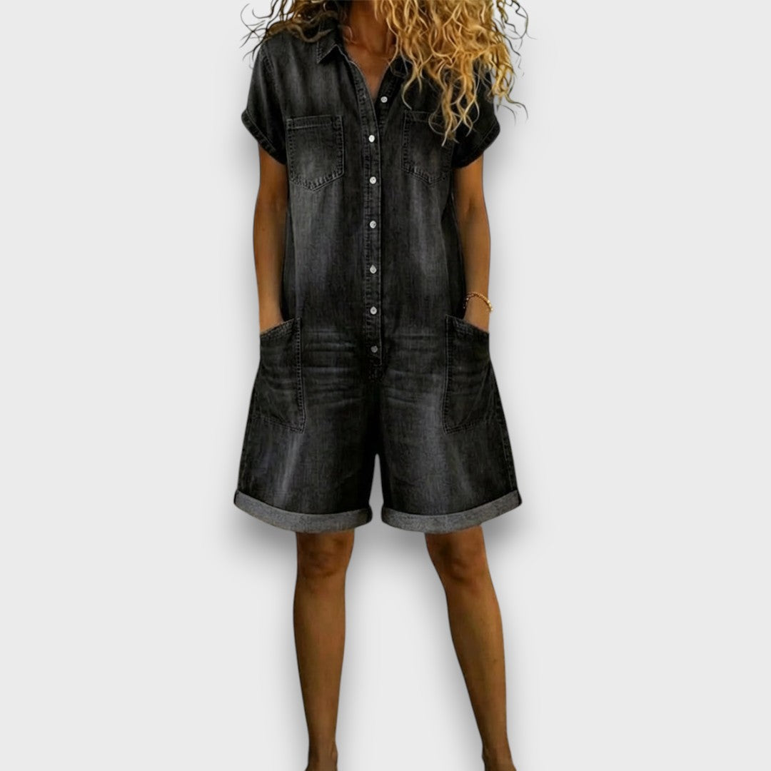 Cátia - Vintage Kurzoverall aus Baumwolle mit Denim-Optik