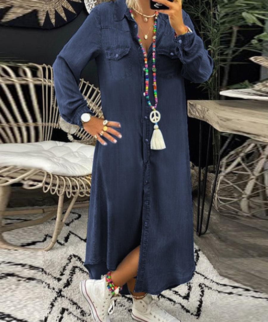 Helena - Elegantes Casual-Denim-Hemdkleid